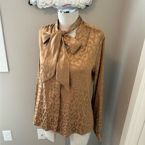 Express Satin Leopard Print Blouse in Gold